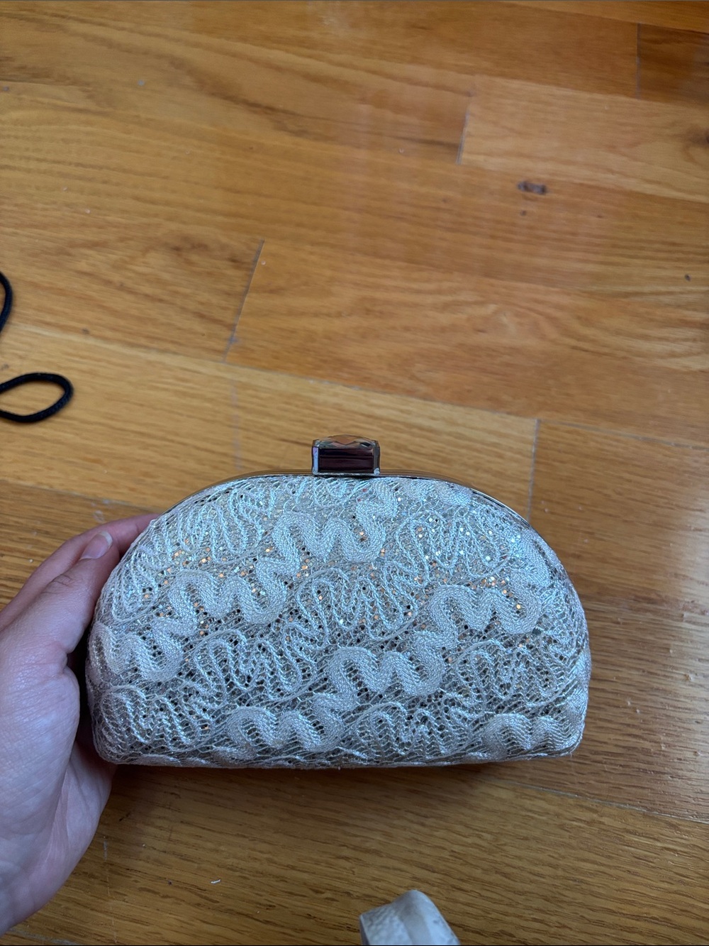 Ivory Lace Evening Clutch with Sequin Accents